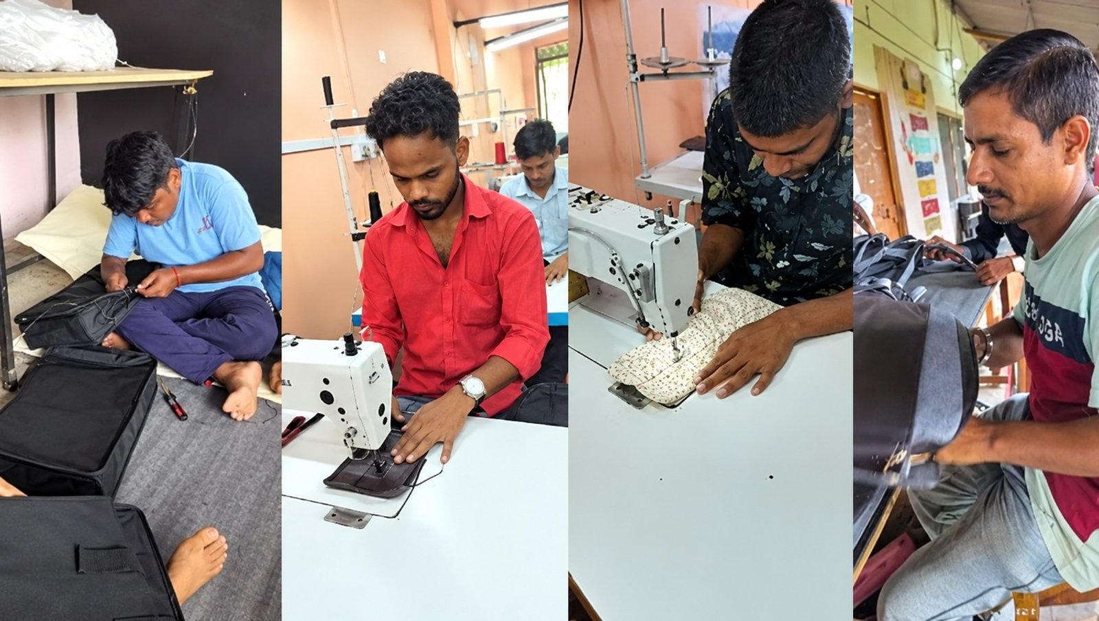 Participants sewing reusable bags in a Project Swatantra workshop